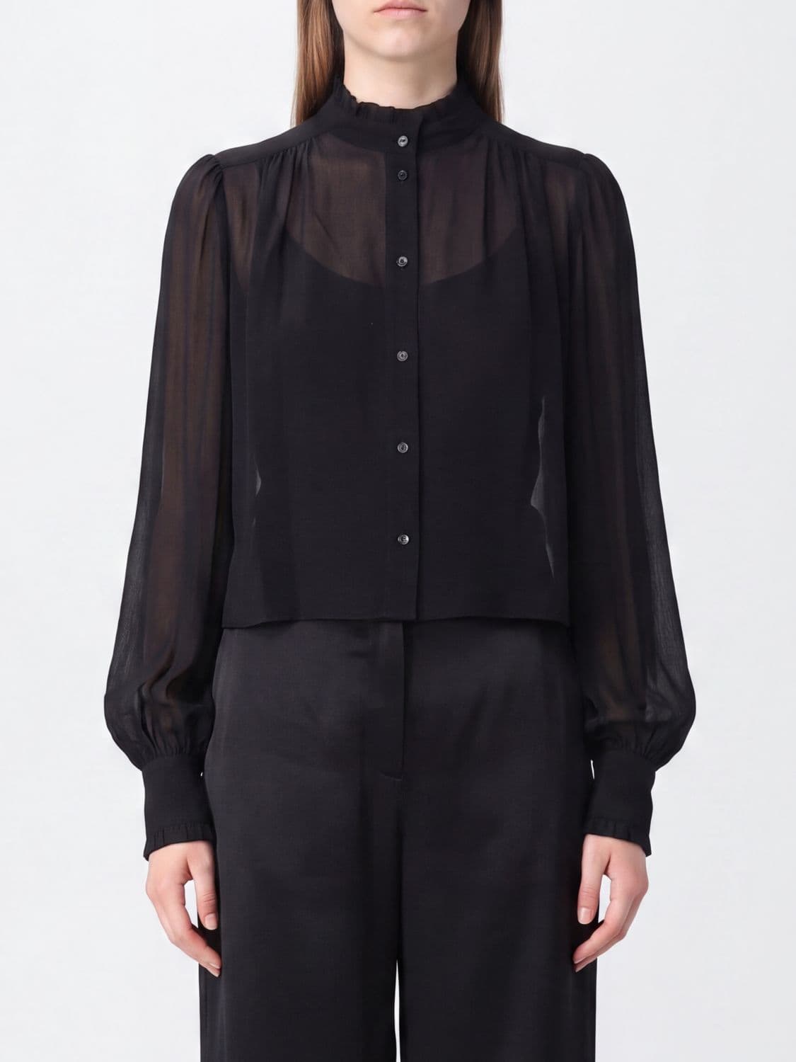 Twinset Viscose Slim Fit Shirt with Mandarin Collar and Long Sleeves