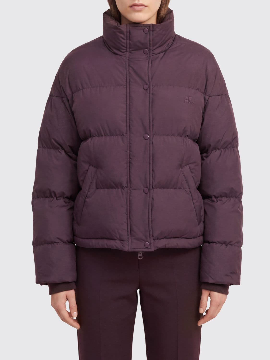 Courrèges Quilted Funnel-Neck Short Puffer Jacket in Wool and Polyester Blend