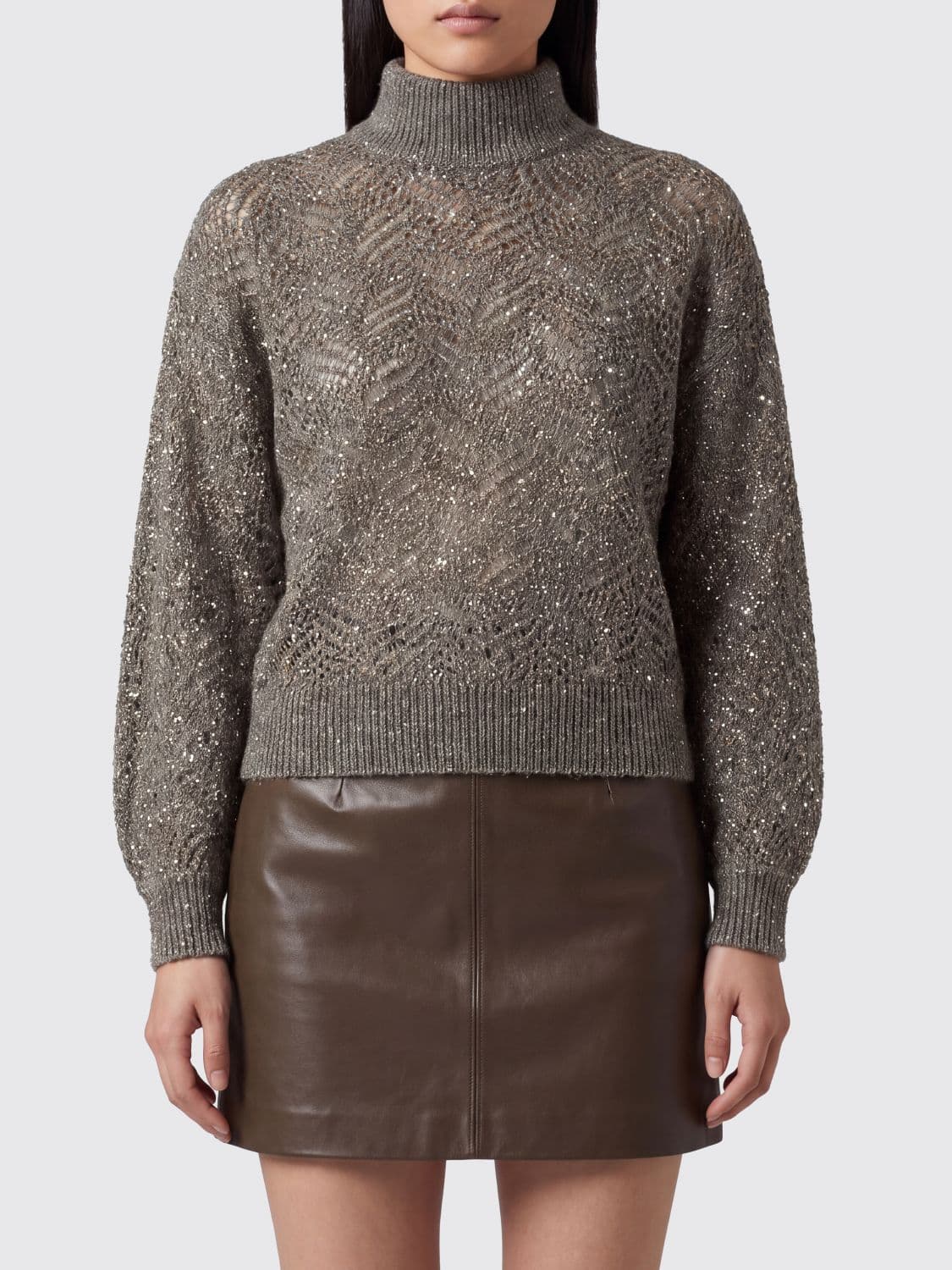 Brunello Cucinelli Mohair Blend Turtleneck Jumper with Sequin Embellishment