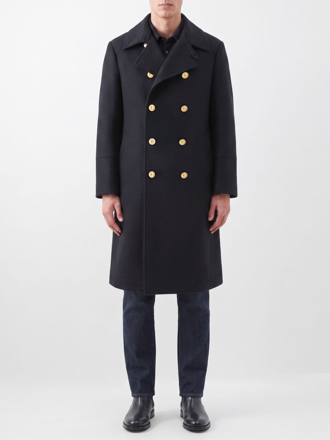Brunello Cucinelli Long Double-Breasted 100% Cashmere Coat with Metal Buttons
