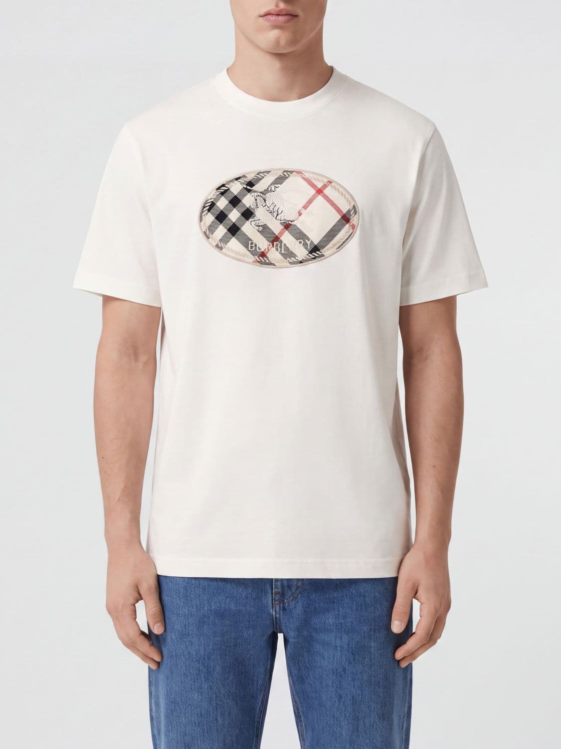 Burberry Cotton T-shirt with Front Logo and Tartan Pattern Details
