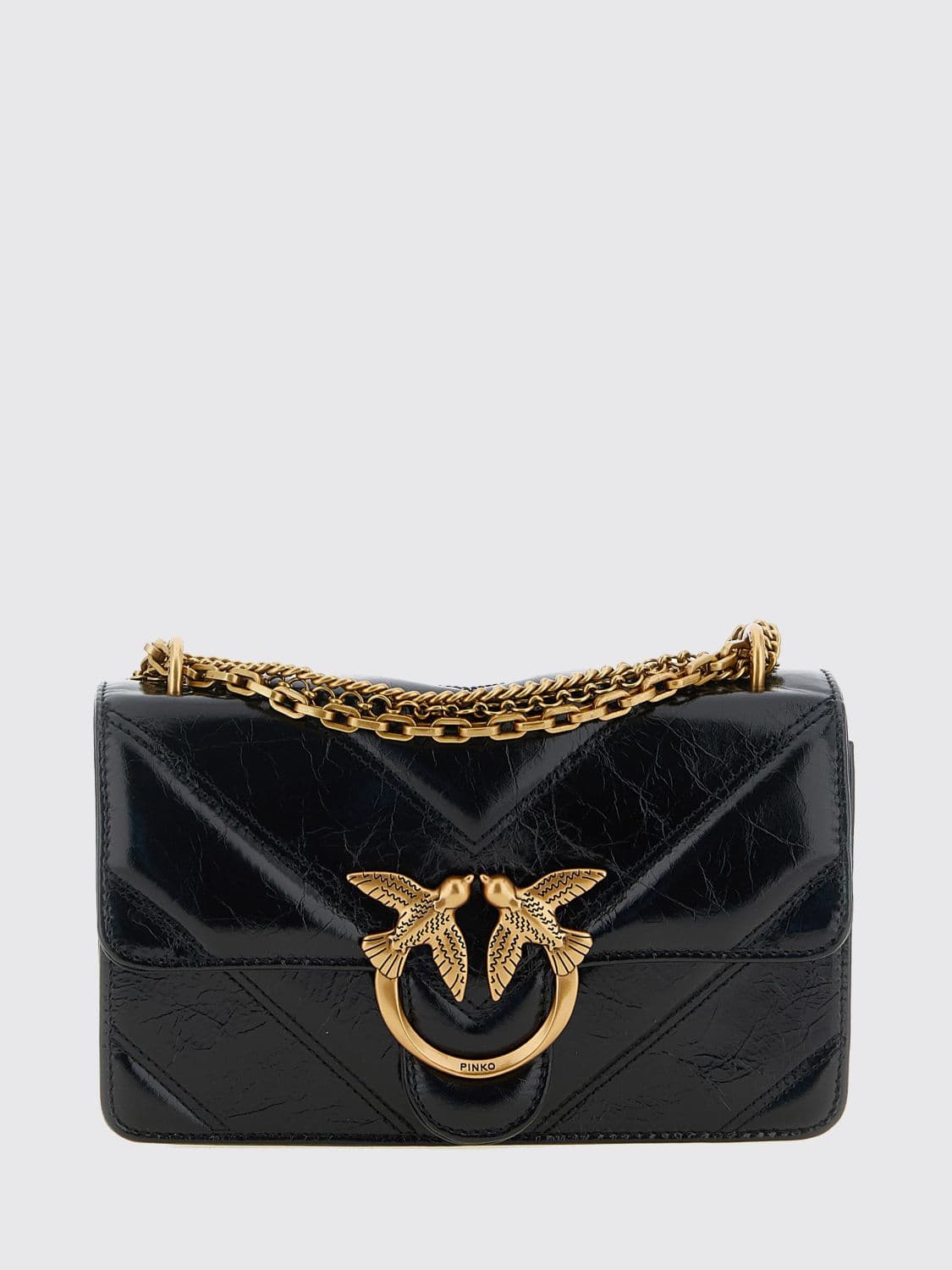 Pinko Love Mini Bag in Calfskin Leather with Chevron Motif and Love Birds Logo · OS