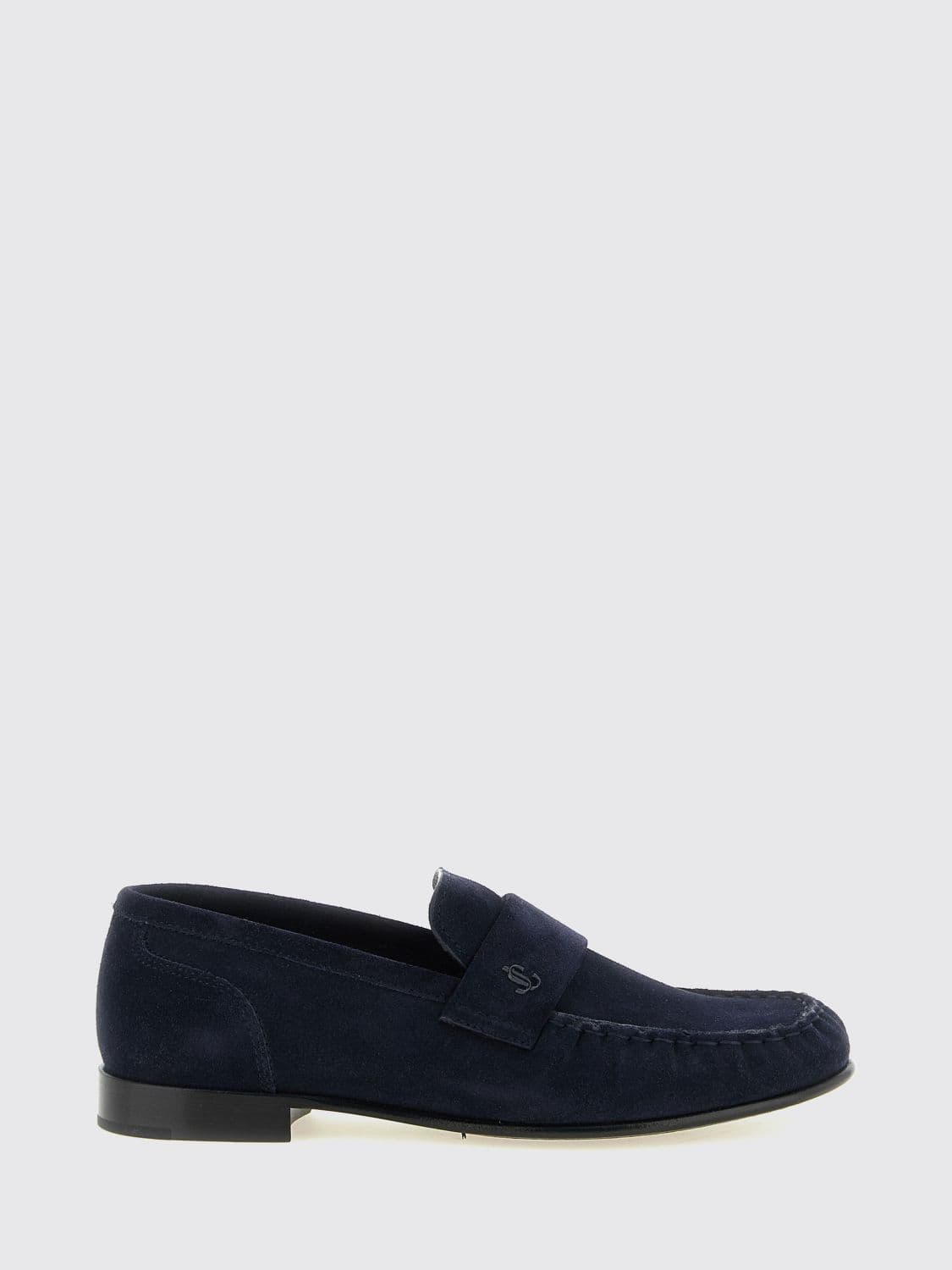 Jimmy Choo Ellis Suede Penny Loafers with Metallic Monogram Hardware