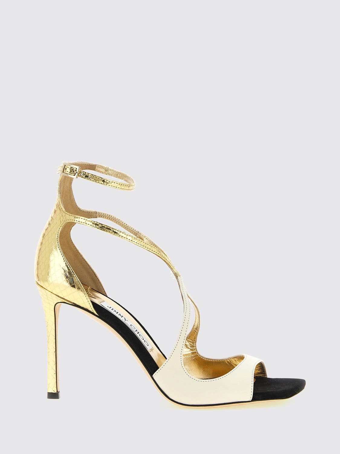 Jimmy Choo Azia Python-Print Leather Sandals with High Heels and Crystals