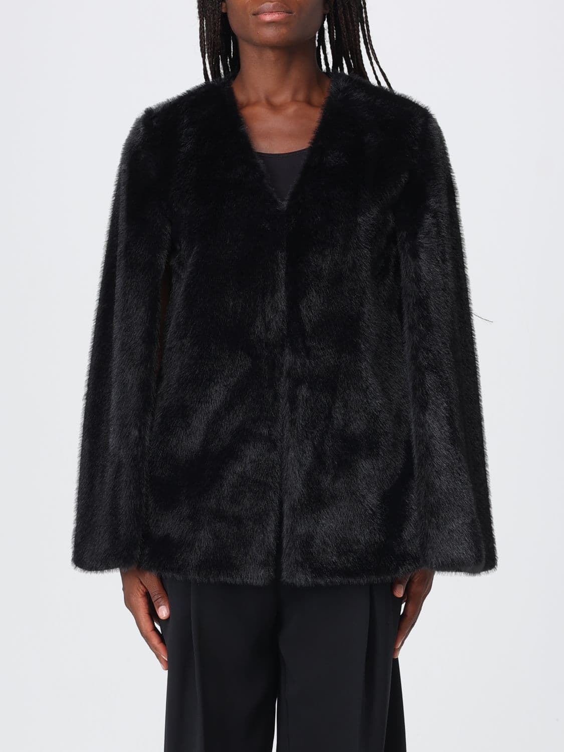 Twinset V-Neck Abstract Pattern Faux Fur Coat