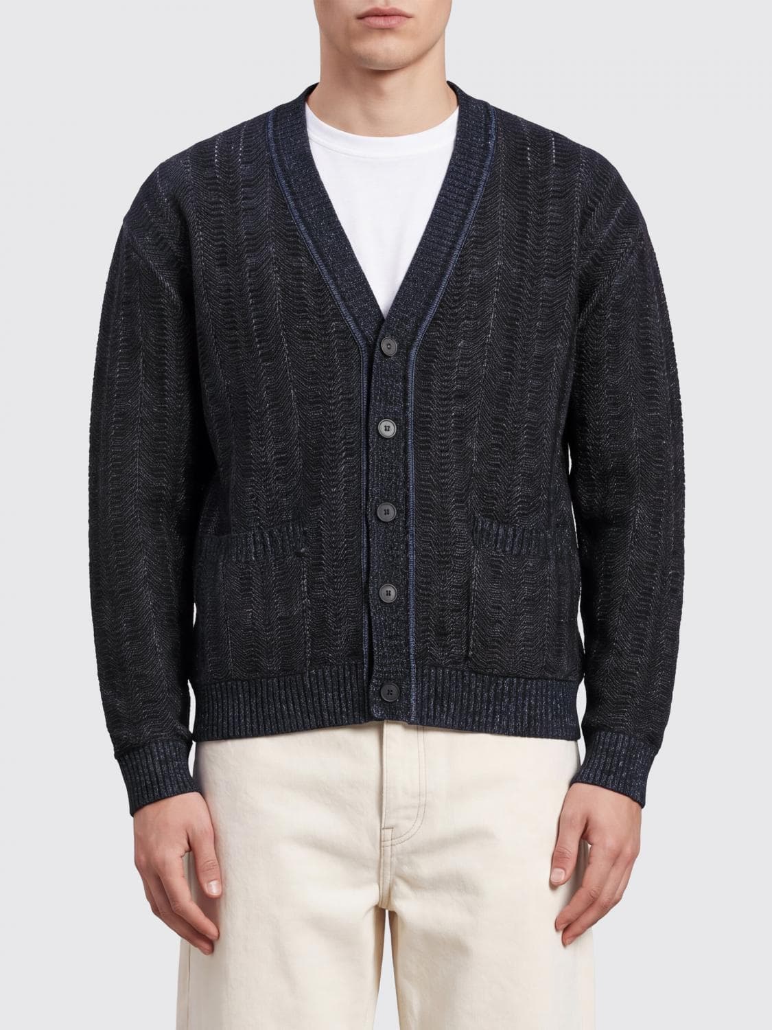Missoni Wool Blend V-Neck Cardigan with Patch Pockets