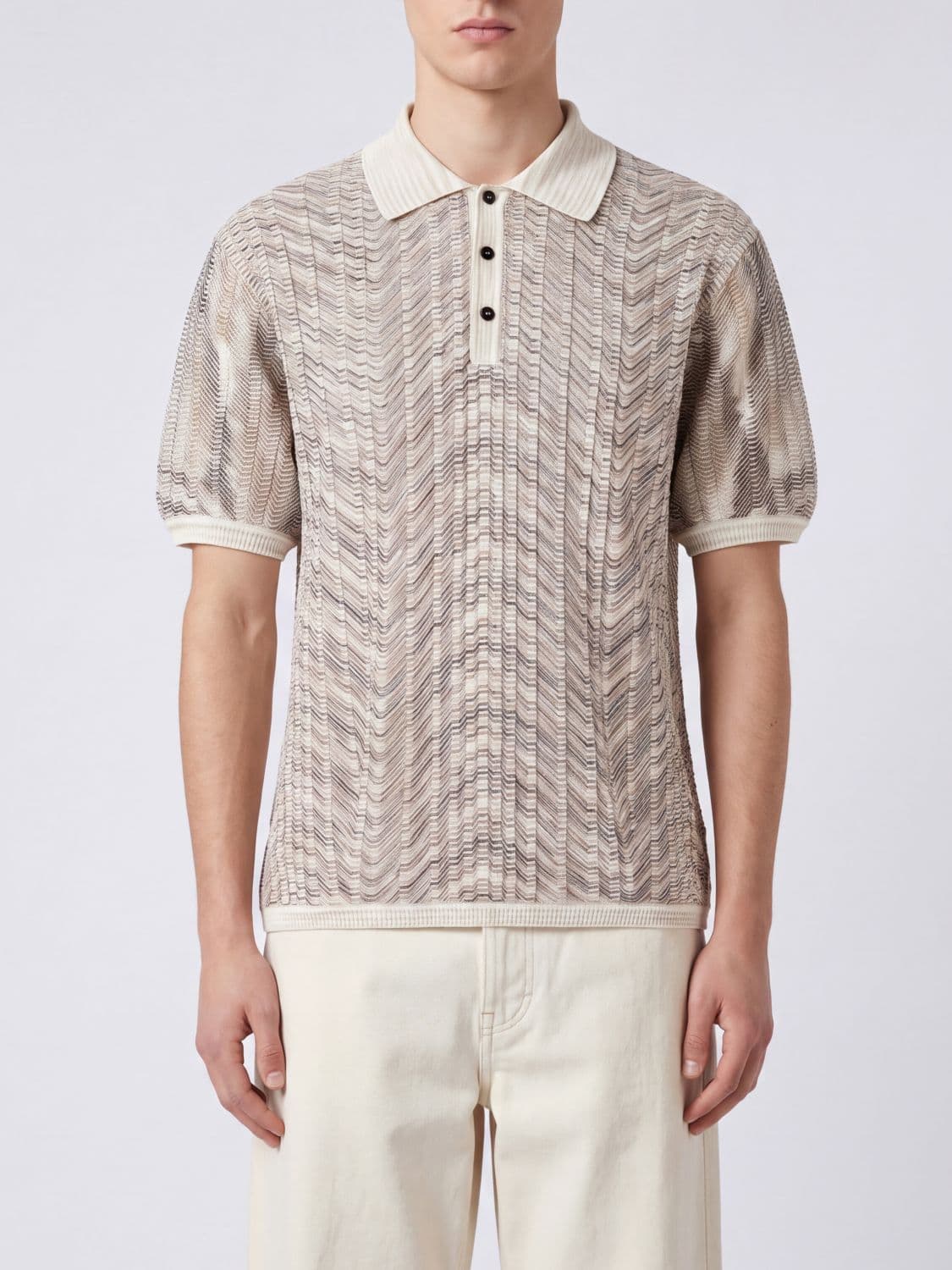 Missoni Zig-Zag Pattern Slim Fit Knit Polo in Cotton and Viscose
