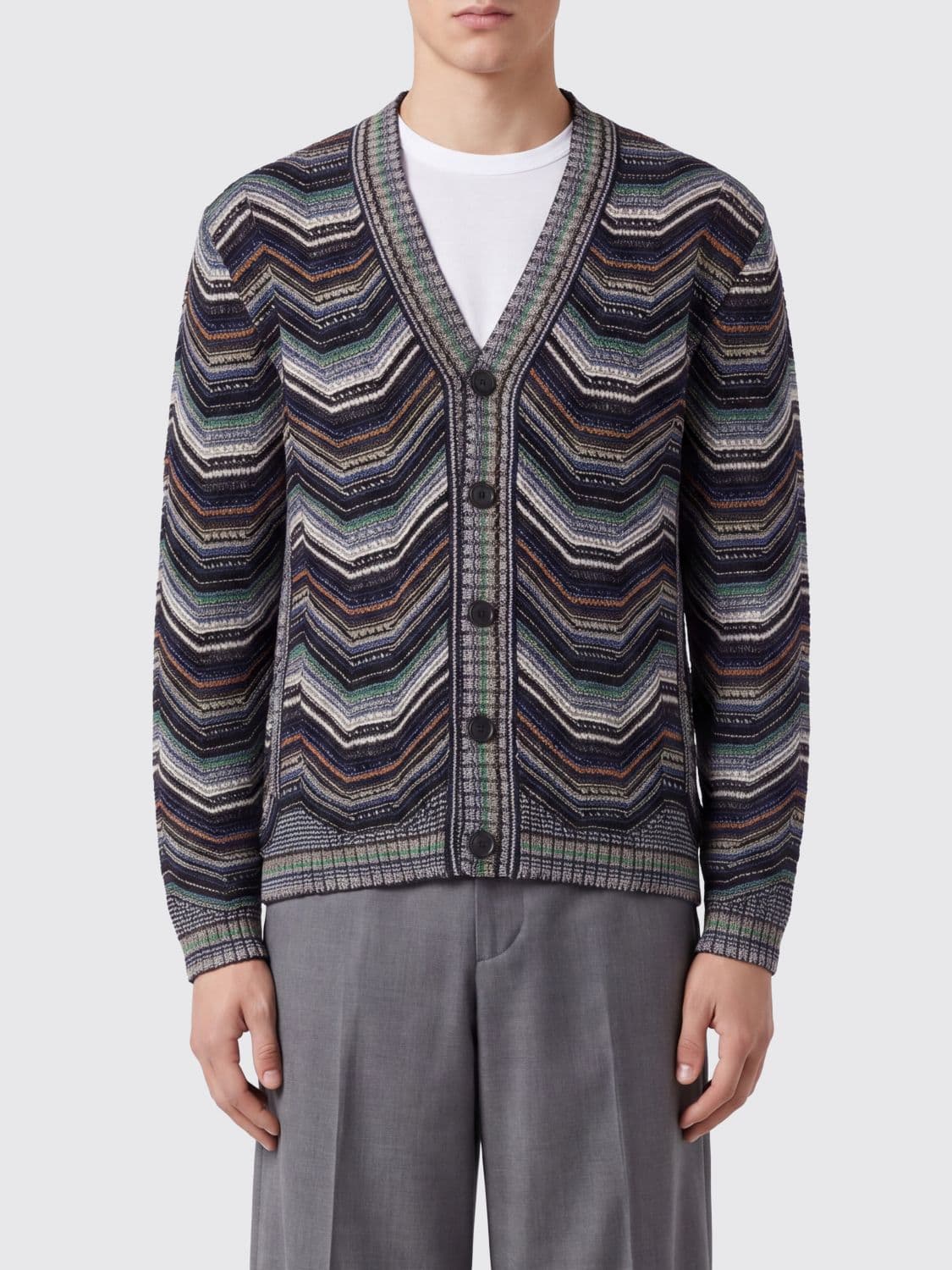 Missoni Multicolour Zig-Zag Wool Blend Slim Fit V-Neck Cardigan