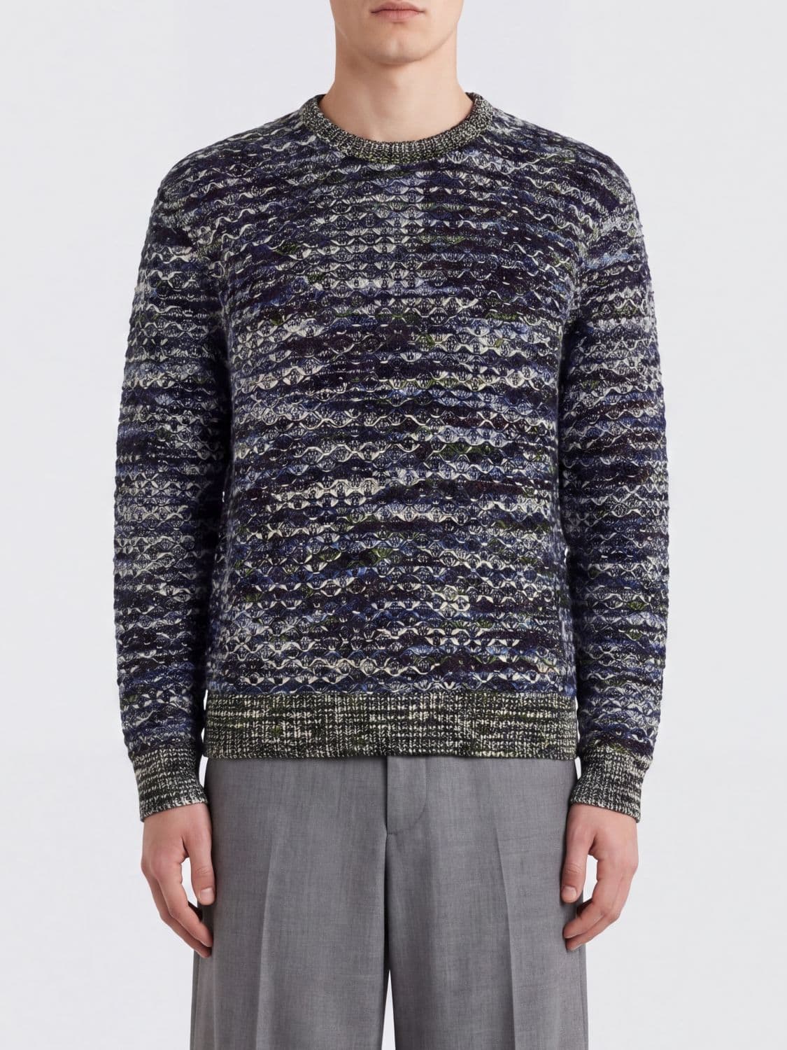 Missoni Bicolour Abstract Pattern Wool Blend Slim Fit Crewneck Jumper