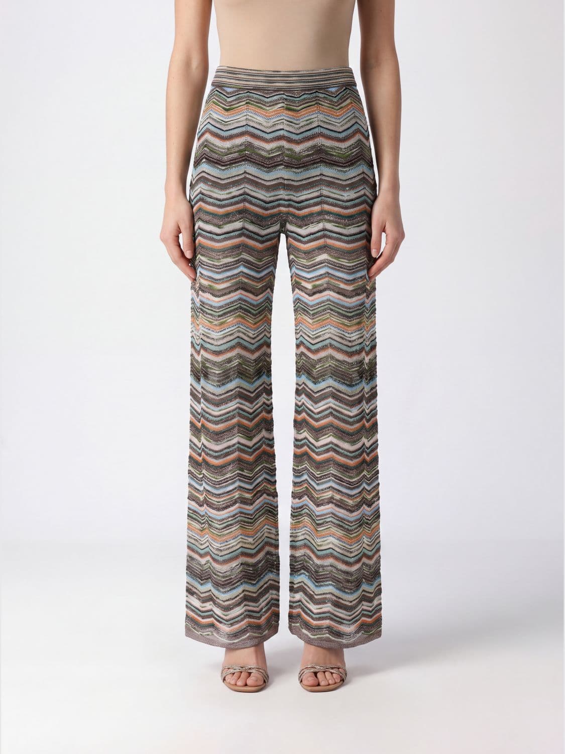 Missoni Wide-Leg Trousers in Viscose Knit with Zig-Zag Pattern