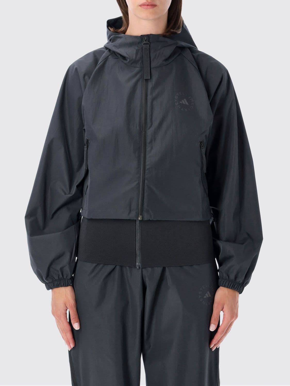 Adidas By Stella Mccartney Cropped Track Windbreaker Jacket in Recycled Polyester with Hood