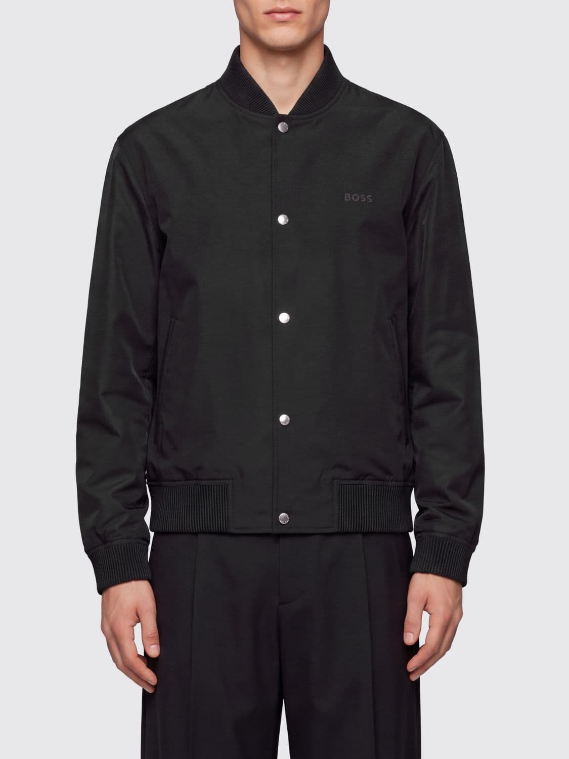 Boss Technical Fabric Varsity Bomber Jacket with Button Closure