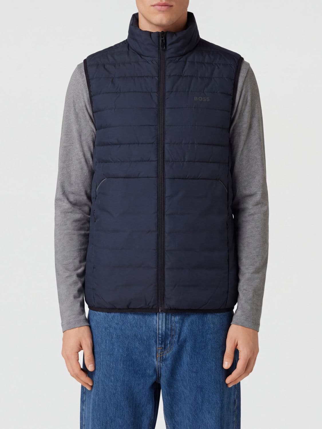 Boss Padded Gilet in Quilted Polyester with High Neck and Logo