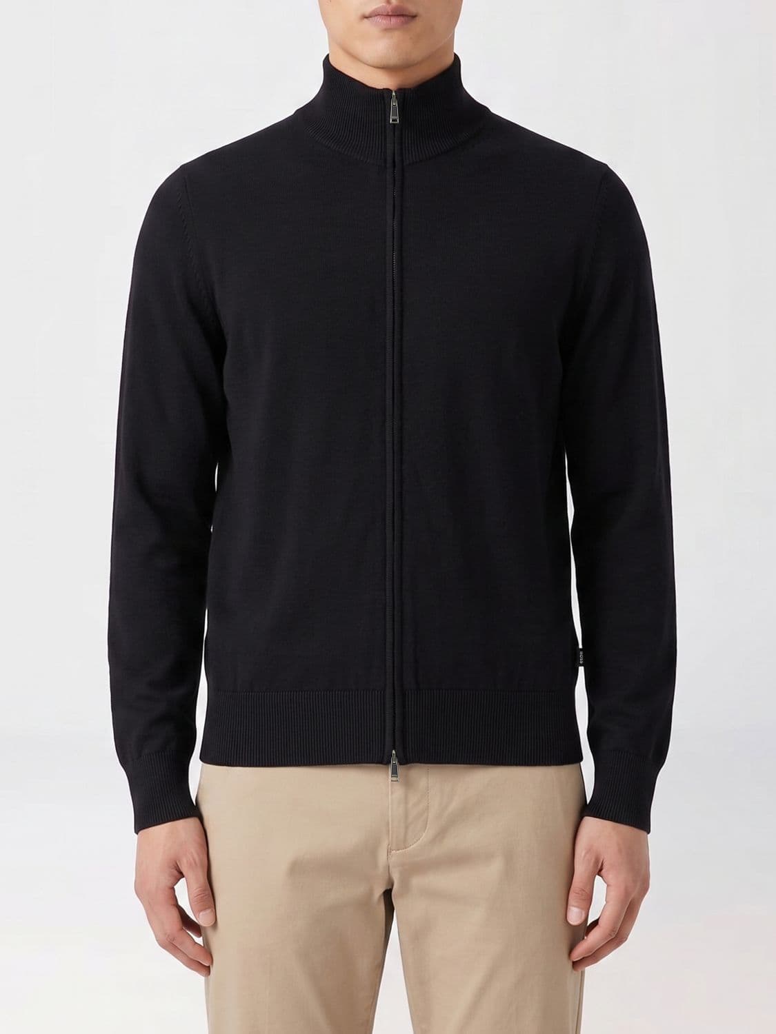 Boss Slim Fit Virgin Wool Turtleneck Cardigan with Zip Closure