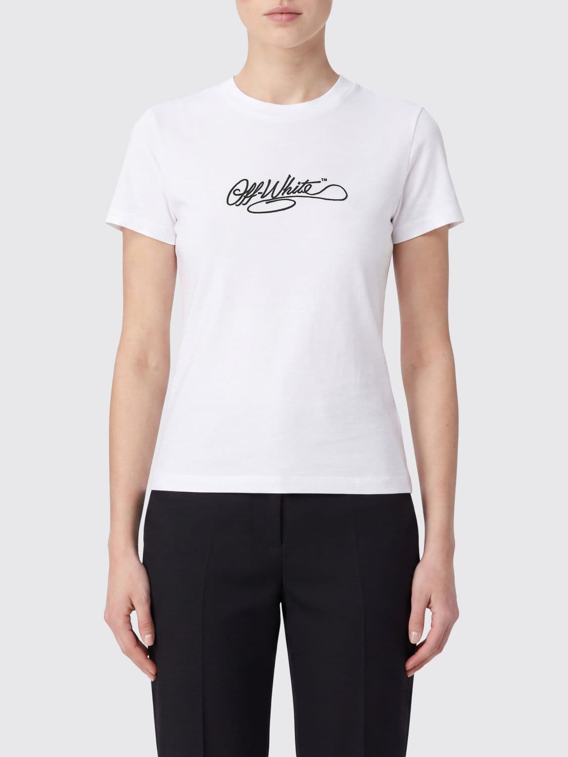 Off-White Slim Fit Cotton T-Shirt with Contrast Logo Print