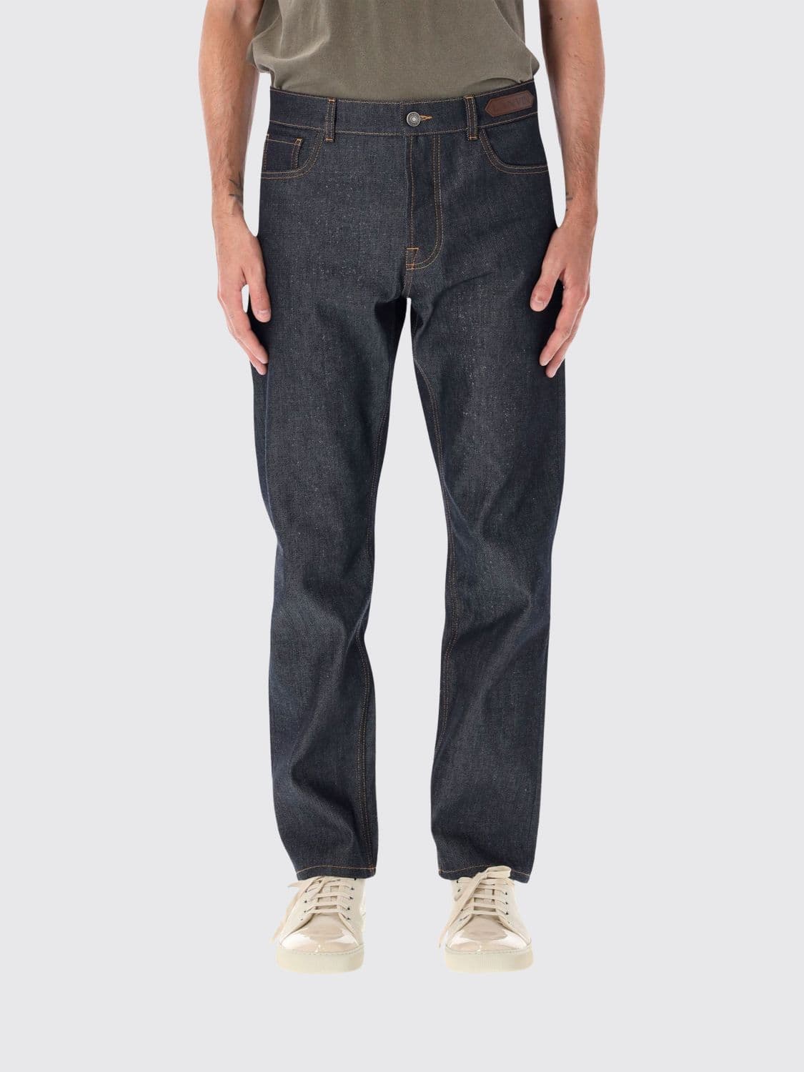 Lanvin Five-Pocket Straight Fit Cotton Denim Jeans with Pleats