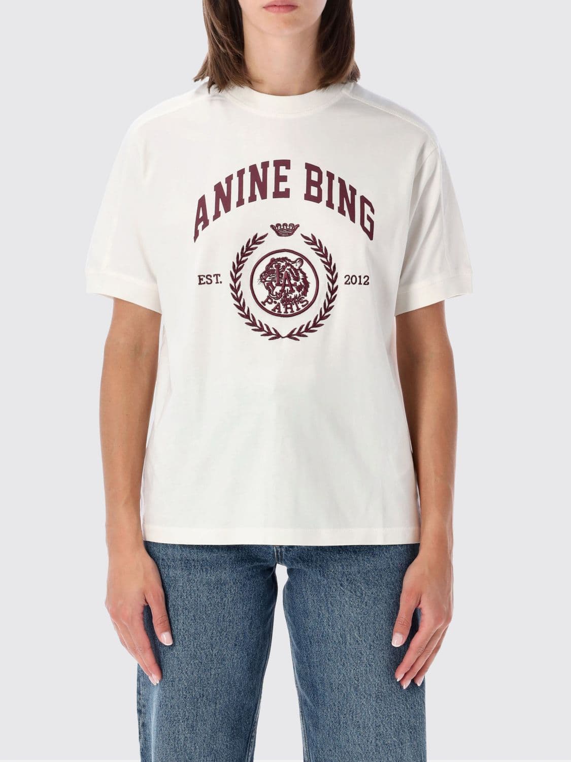 Anine Bing Printed Logo Cotton T-shirt with Crew Neck
