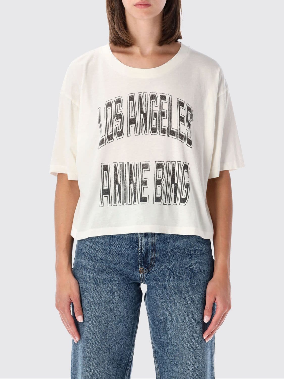 Anine Bing Printed Logo Cotton T-shirt with Dropped Shoulders · S