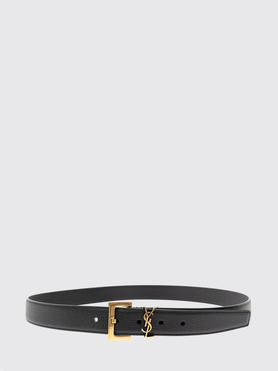 Saint Laurent Men's Calfskin Leather Belt with YSL Monogram Buckle