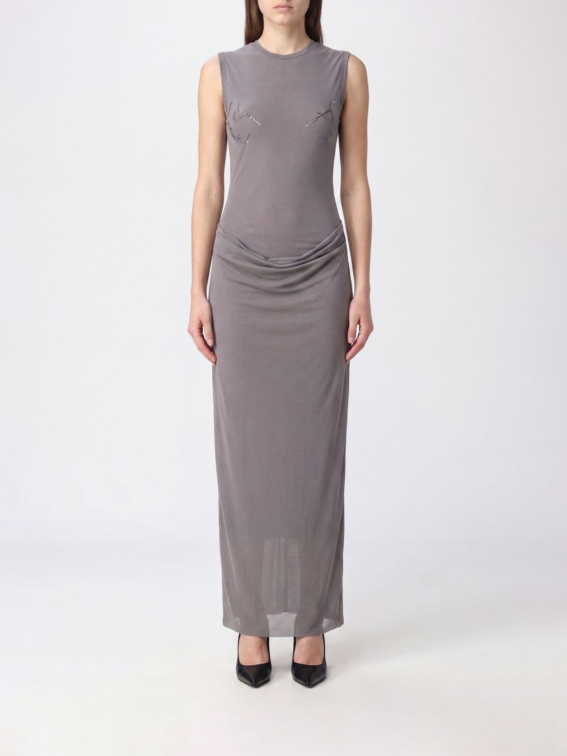 Jean Paul Gaultier Sleeveless Draped Jersey Long Sheath Dress