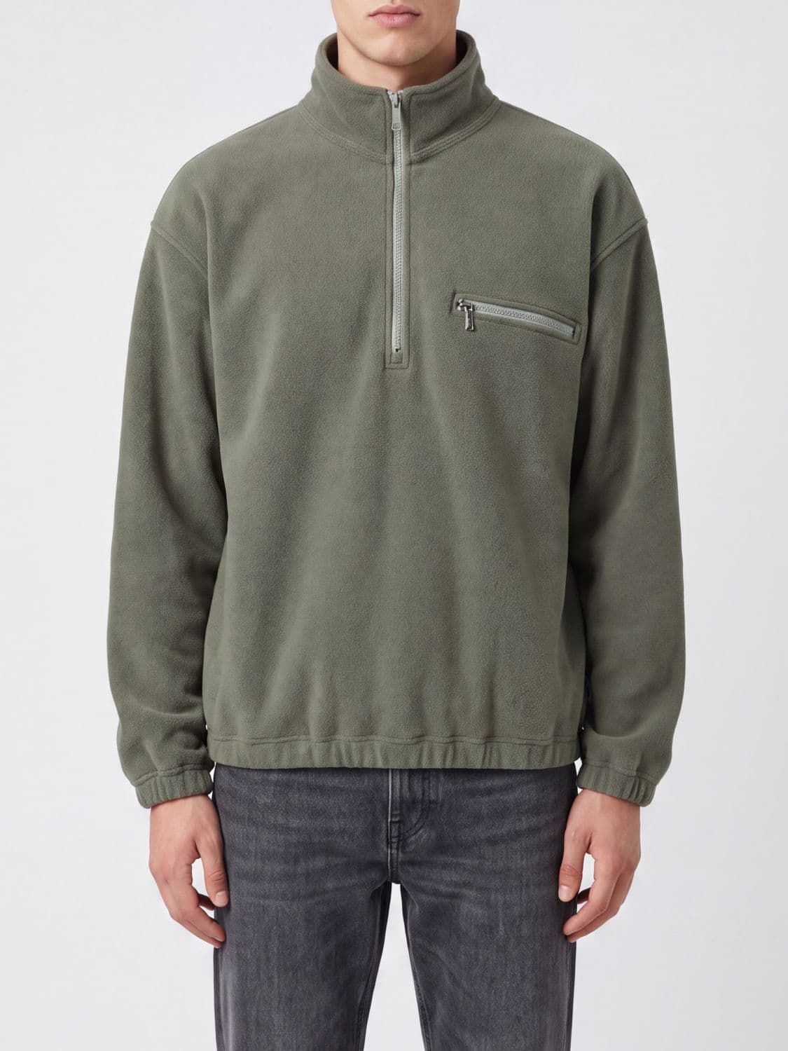 Rier Half-Zip Funnel Neck Jumper in Pure Wool with Dropped Shoulders