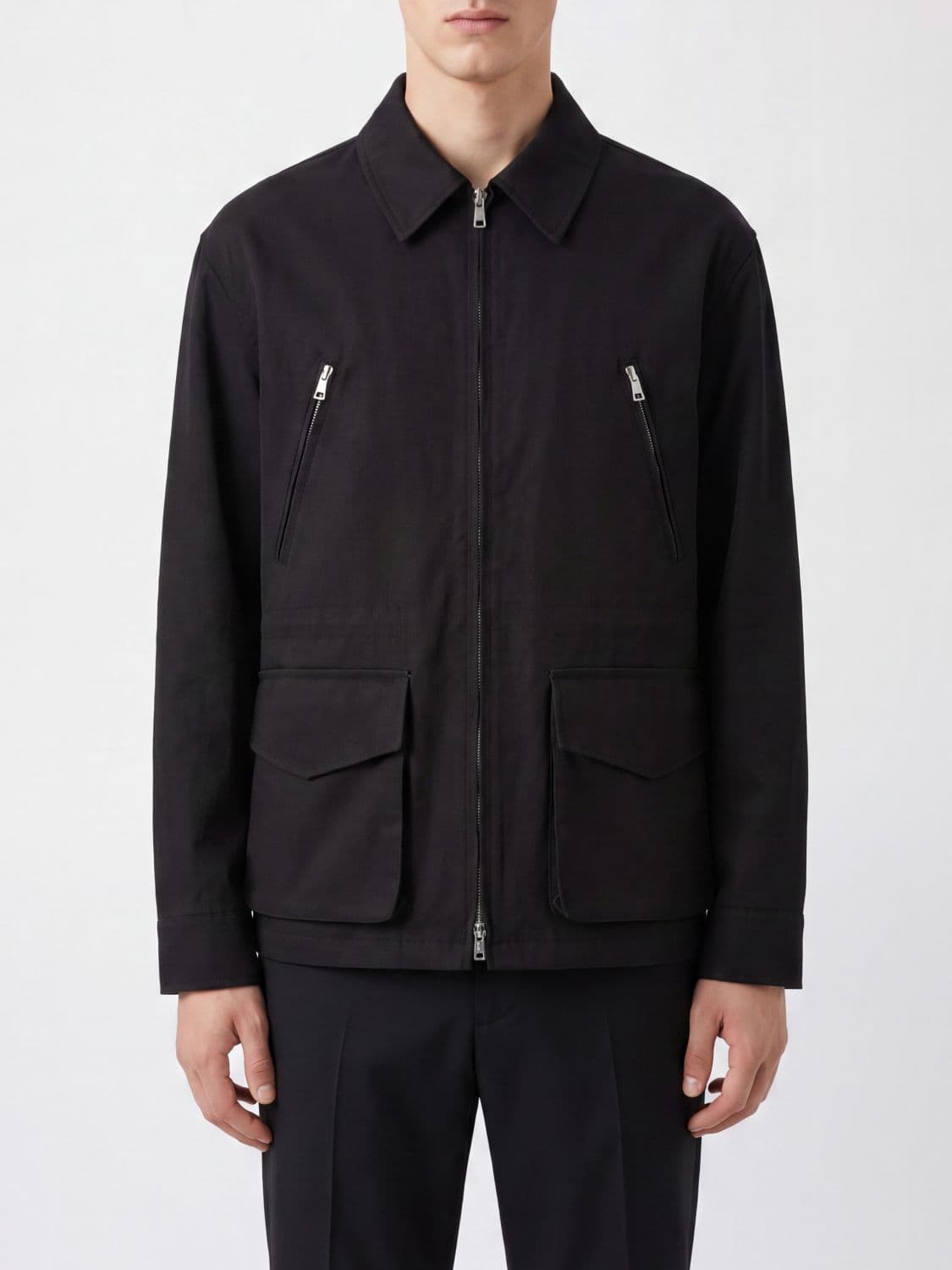 Rier Wool Zip-Up Overshirt with a Classic Collar and Flap Pockets