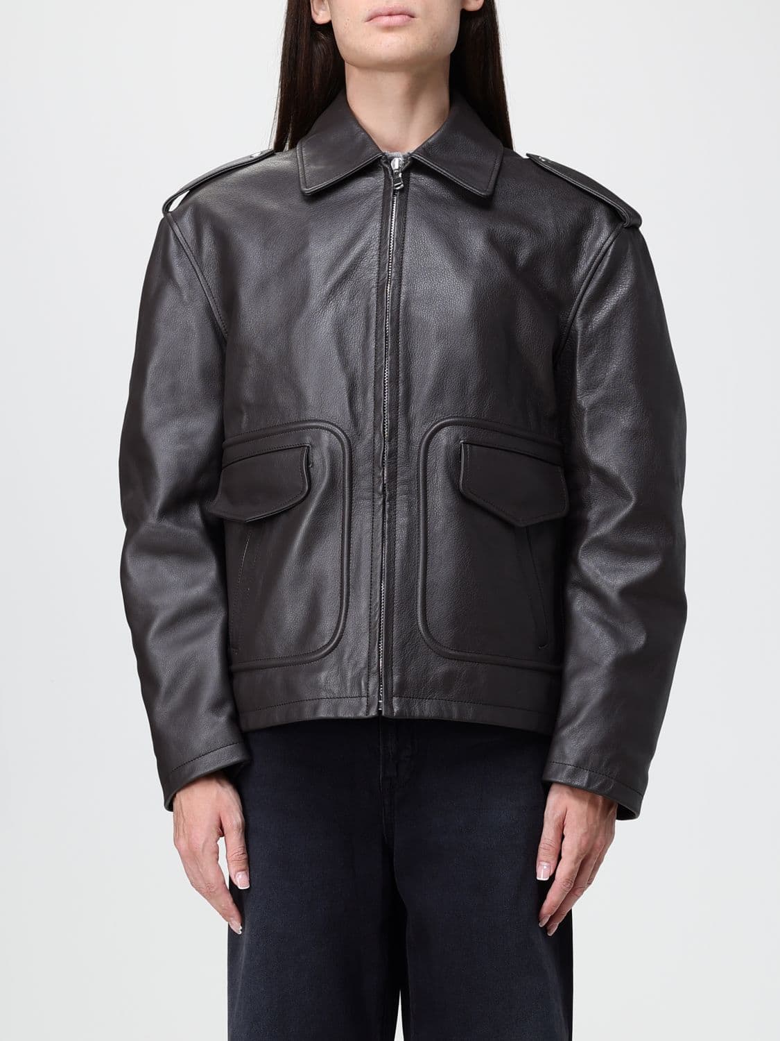 Fiorucci Leather Shirt Jacket with Back Graphic Print