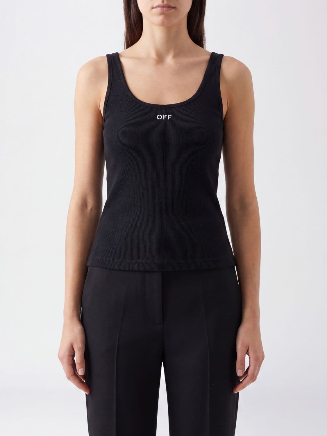 Off-White Slim Fit Square Neck Stretch-Cotton Top with Logo