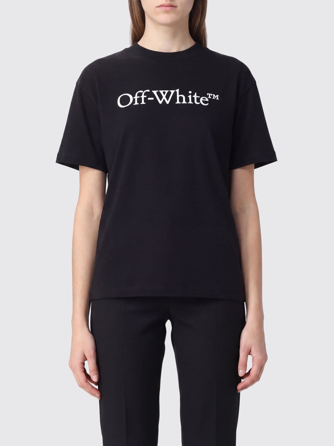 Off-White Slim Fit Cotton T-Shirt with Logo Print and Dropped Shoulders