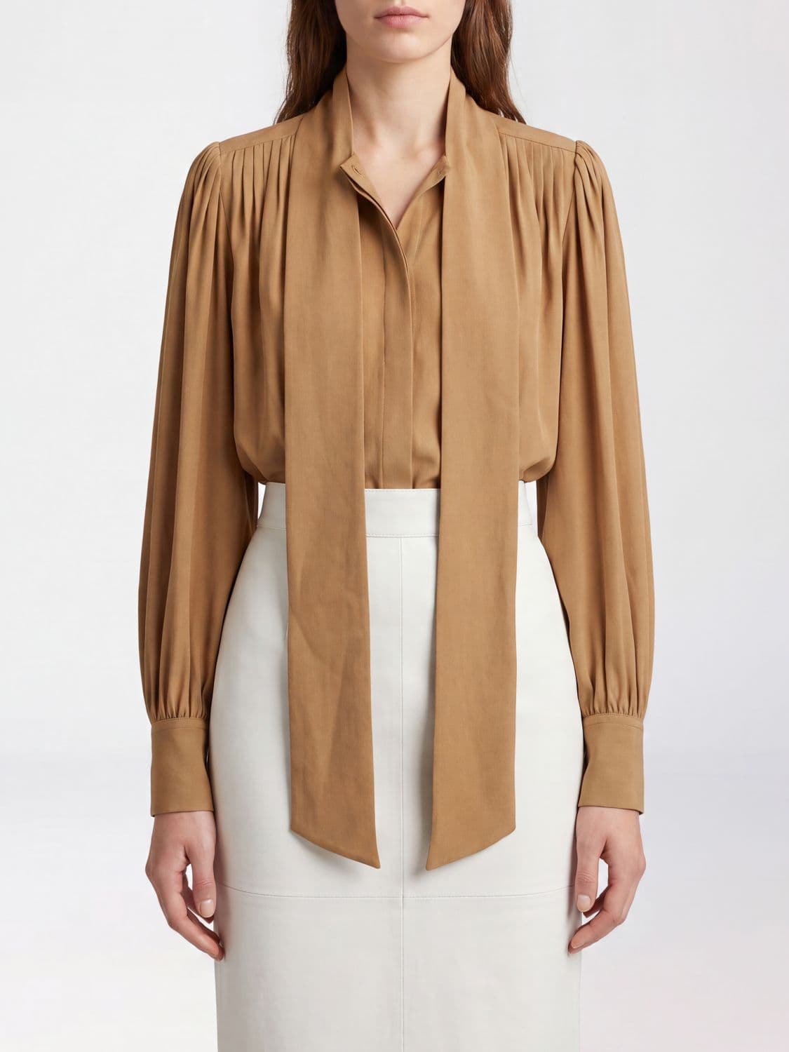 Khaite Pussy-Bow Collar Pure Silk Long-Sleeved Shirt