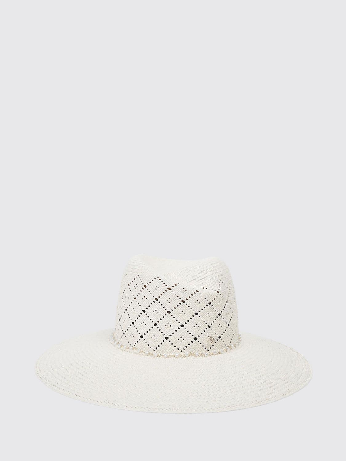 Maison Michel Virginie Wide-Brim Straw Hat with Pearl Embellishment · L