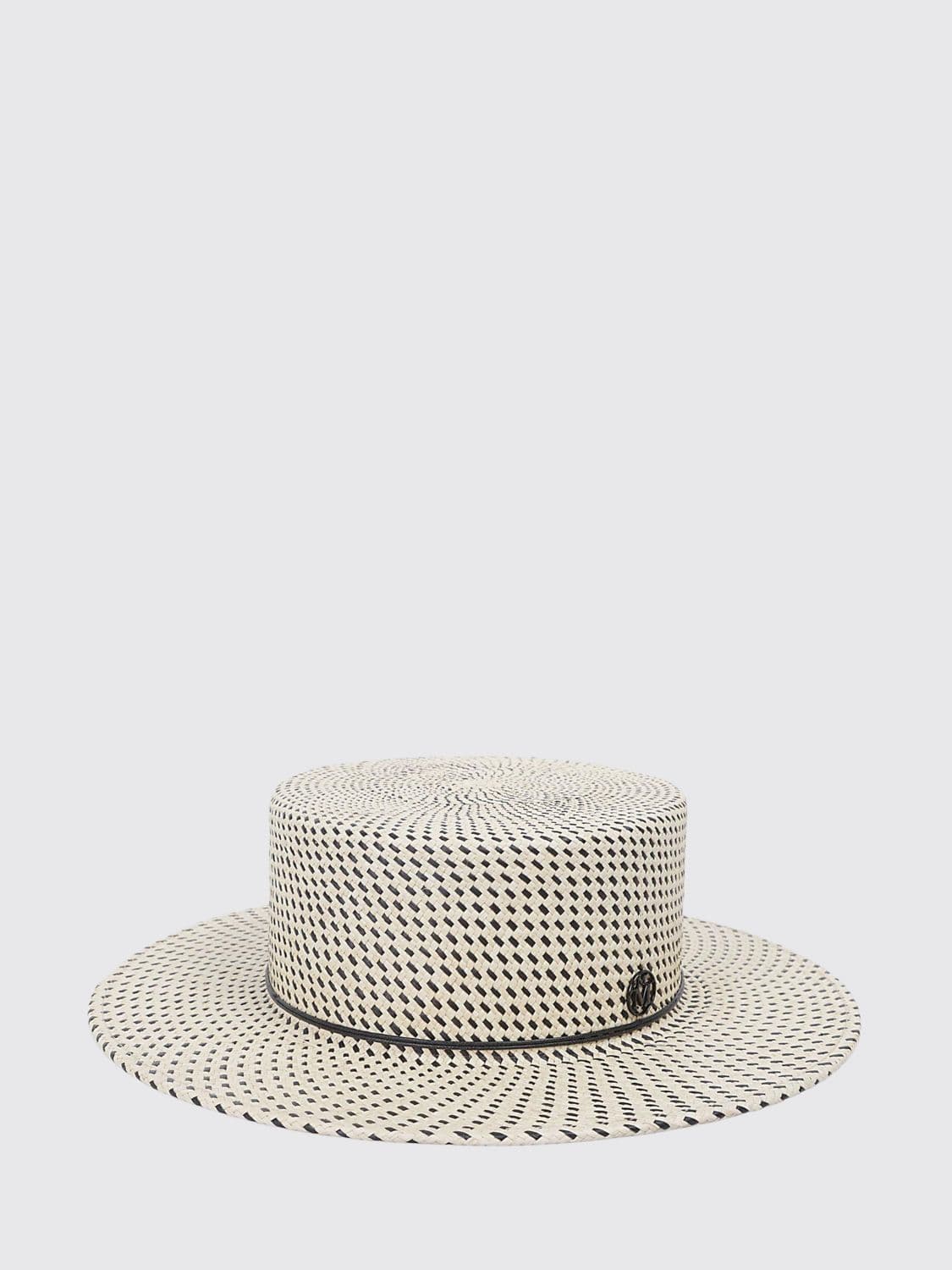 Maison Michel Kiki Geometric Pattern Wide-Brim Straw Hat