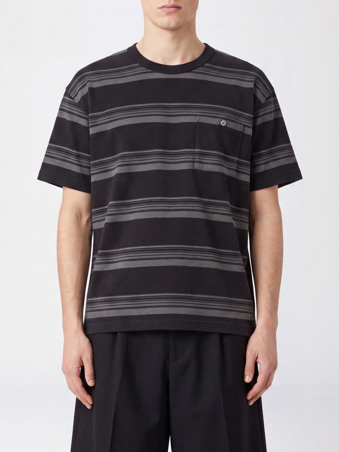 Comme Des Garçons Homme Plus Striped Cotton T-shirt with Patch Pocket