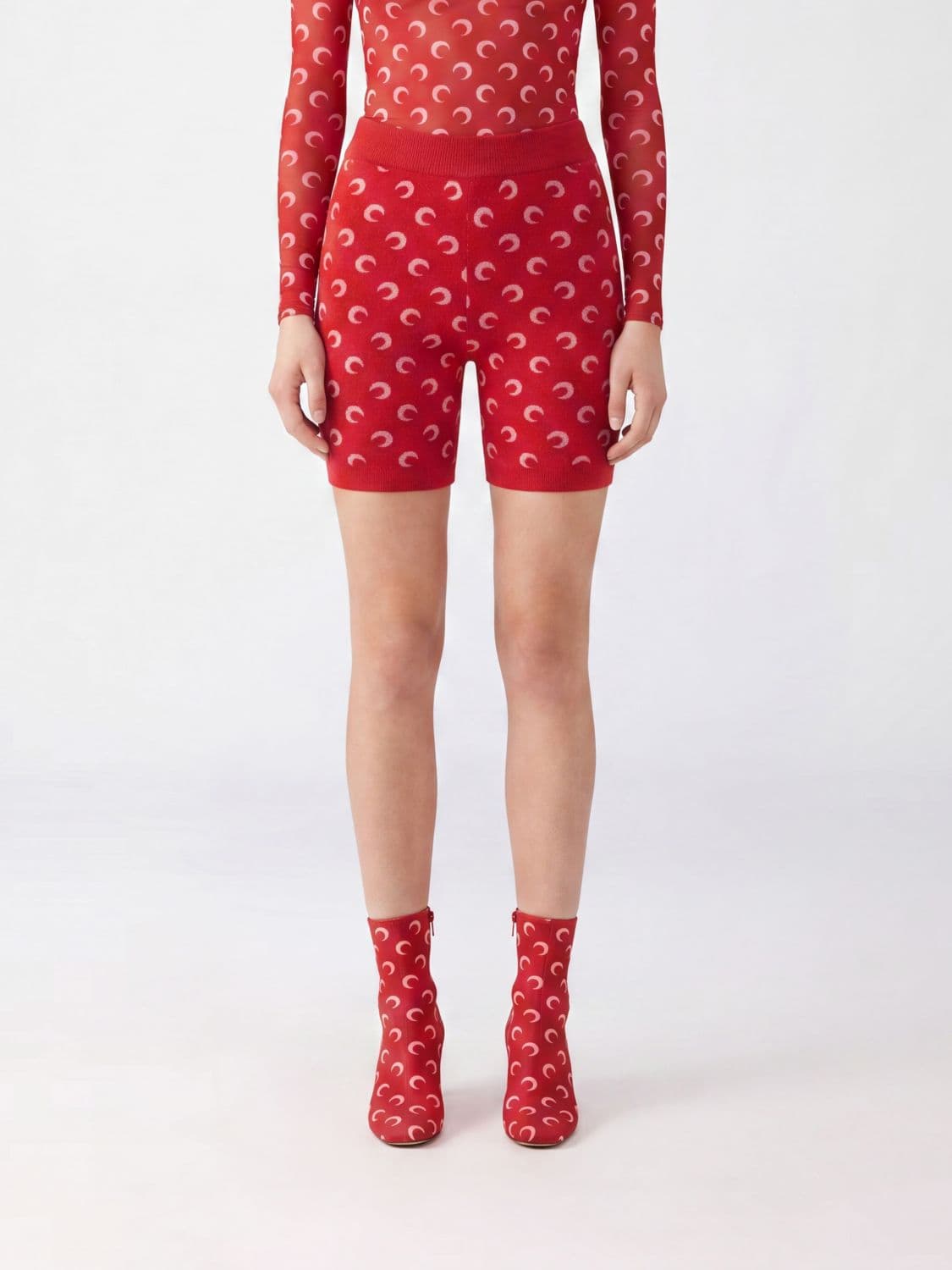 Marine Serre High-Waisted Crescent Moon Monogram Knit Shorts in Cotton Blend