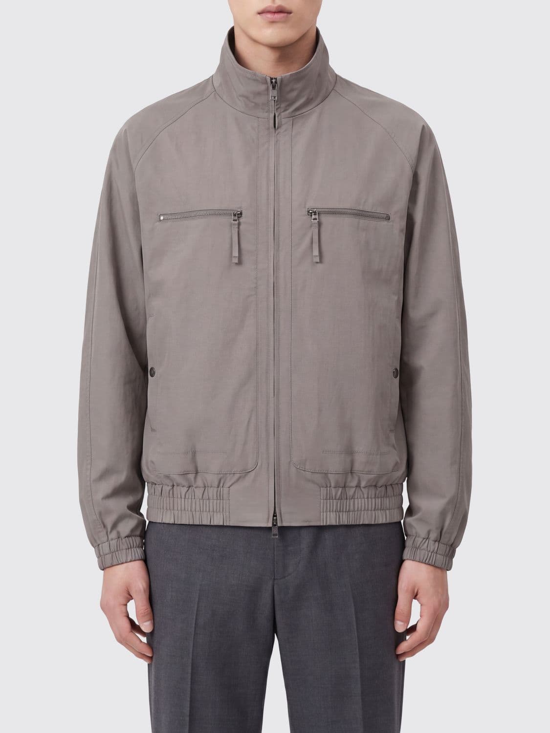 Wooyoungmi High Neck Polyester Bomber Jacket with Zip Pockets