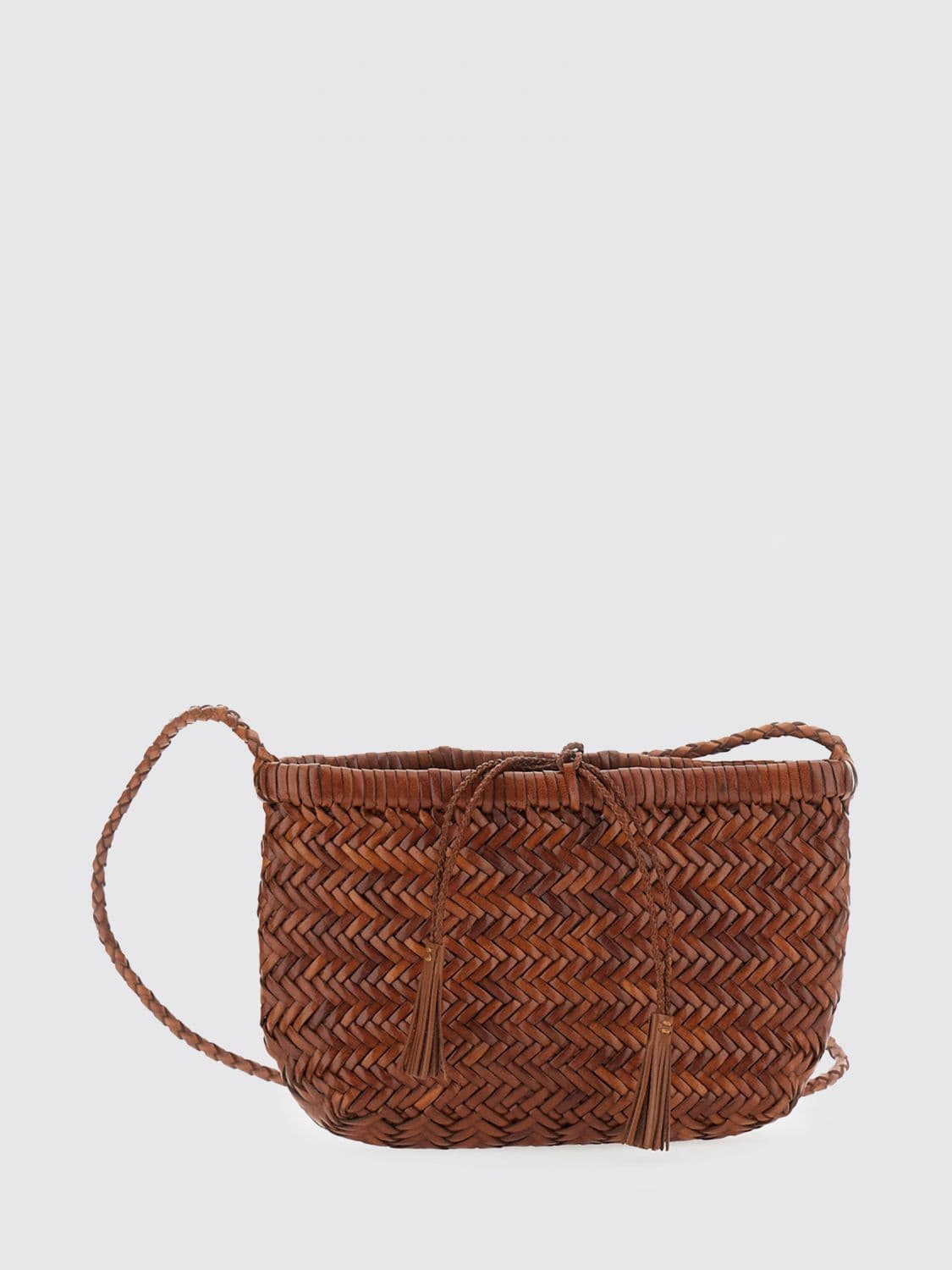 Dragon Diffusion Minsu Woven Leather Mini Crossbody Bag with Tie Fastening