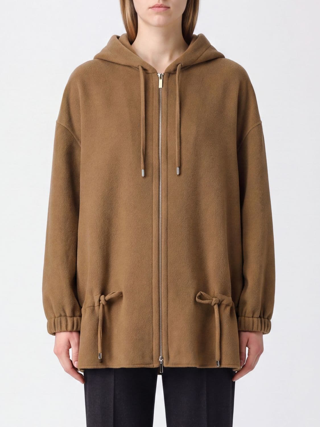 Max Mara Single-Breasted Wool Hooded Coat with Zip Closure