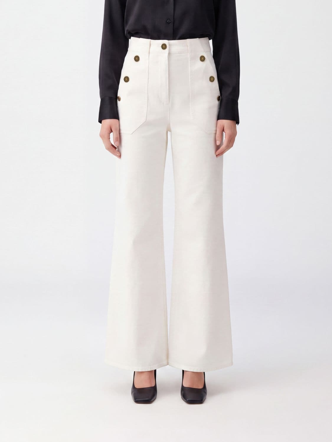 Max Mara High-Waisted Cotton Flare Trousers with Patch Pockets