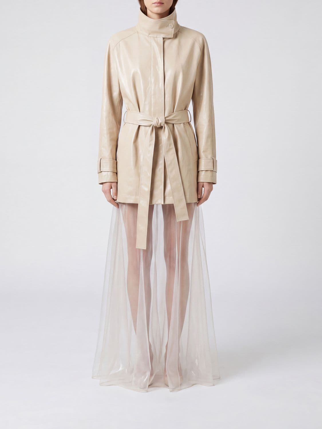 Paloma Wool Short Jacket in Linen and Faux Leather with Belted Waist