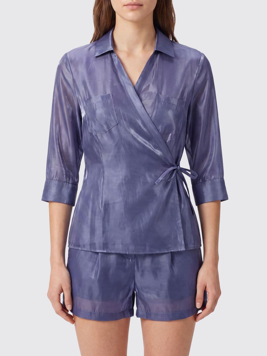 Paloma Wool Slim Fit Cotton Blend Wrap Shirt with Long Sleeves