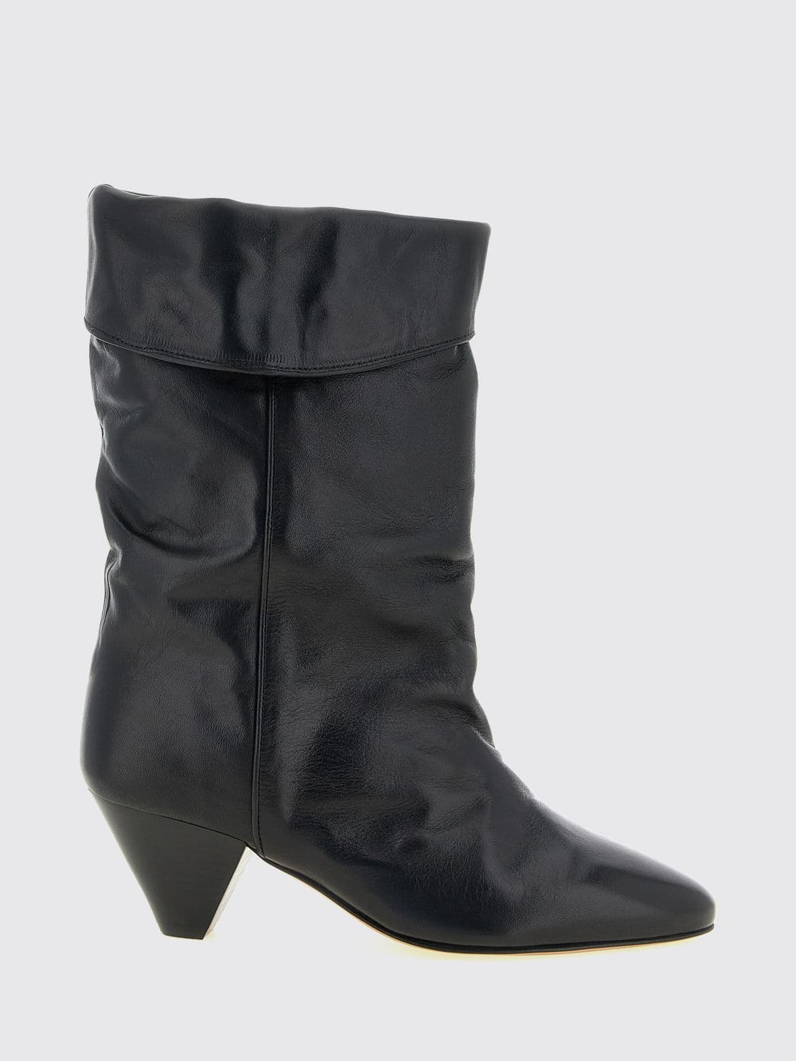 Isabel Marant Dalby Crinkled-Effect Leather Knee-High Boots with Cone Heel