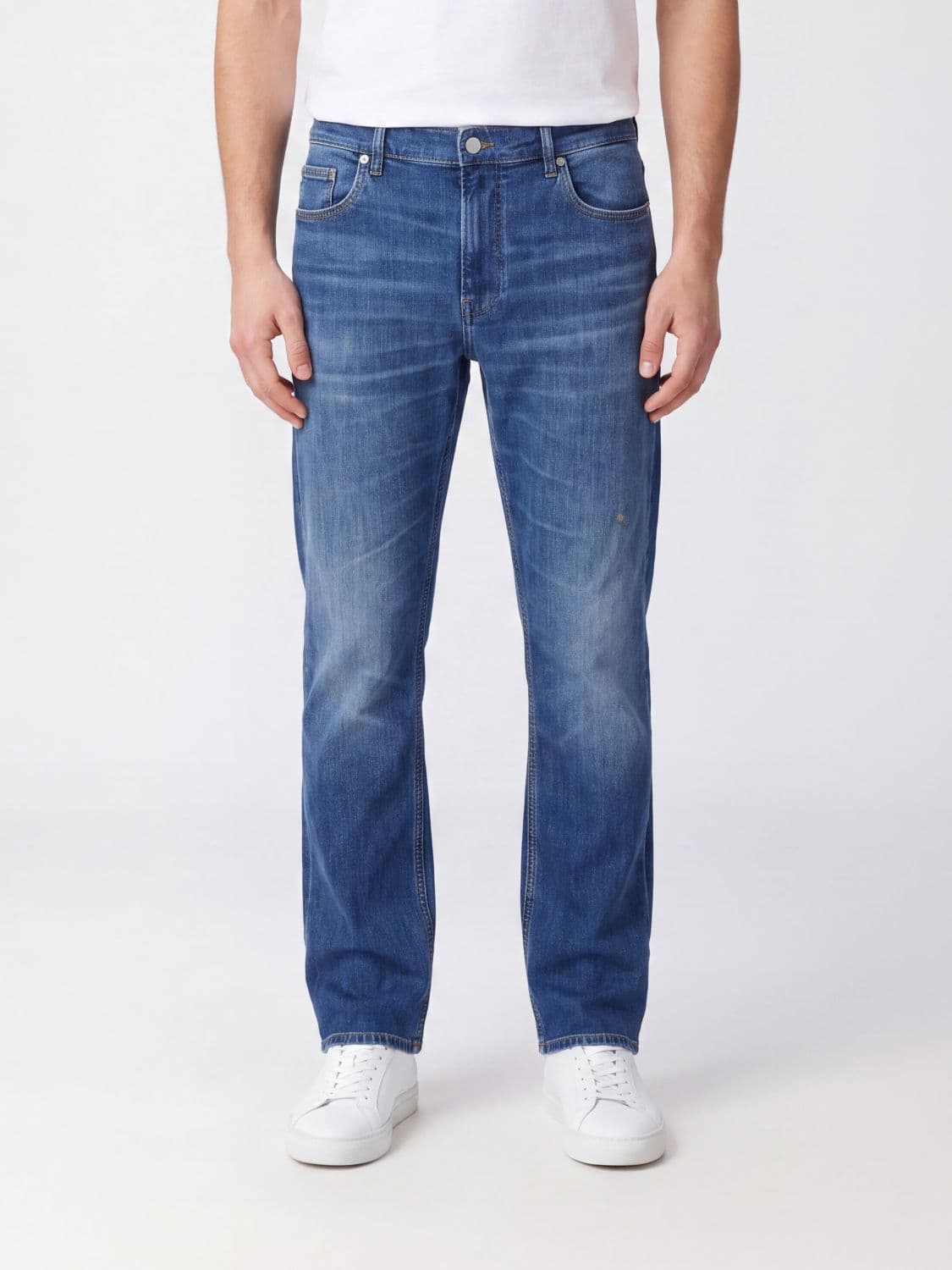 Frame Modern Straight Cotton Denim Jeans with Mid-Rise and 5 Pockets