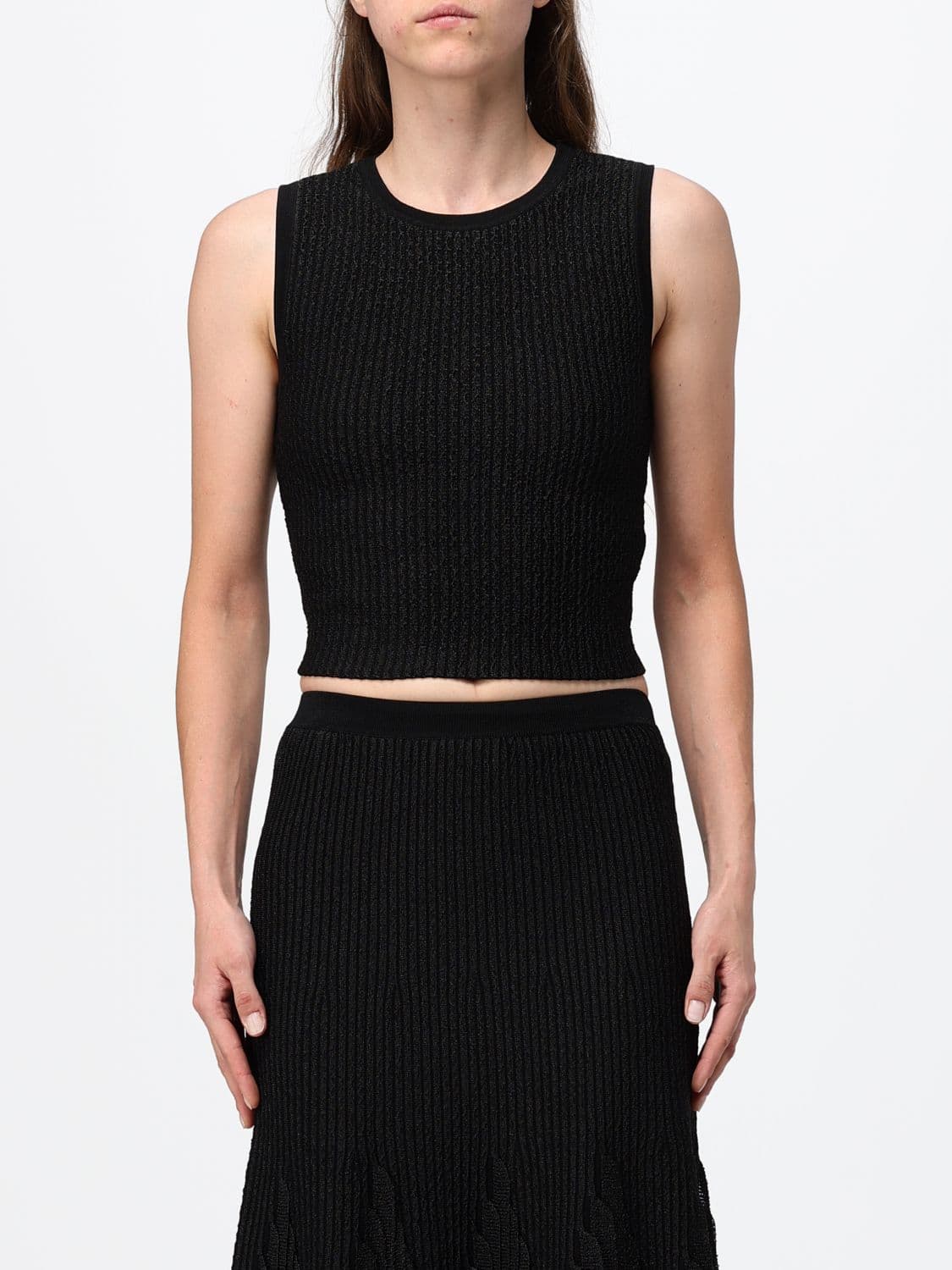 Elisabetta Franchi Slim Fit Ribbed-Knit Sleeveless Top in Viscose Blend