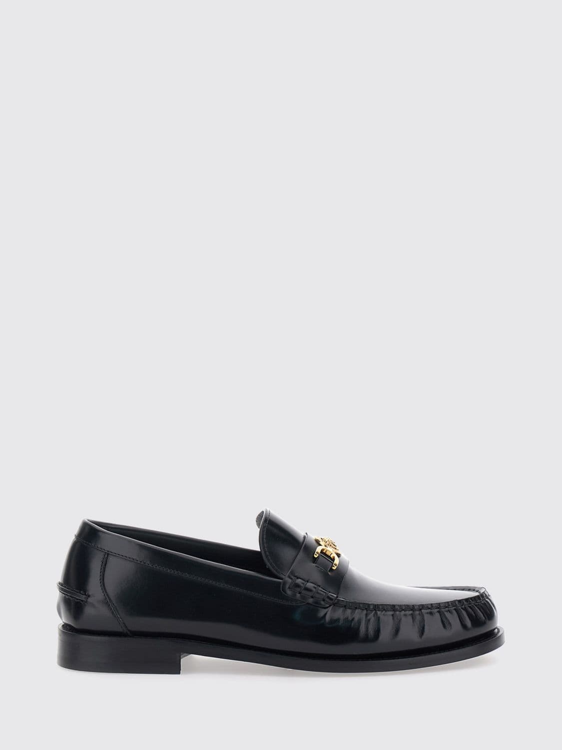 Versace Medusa '95 Brushed Leather Penny Loafers with Metallic Logo