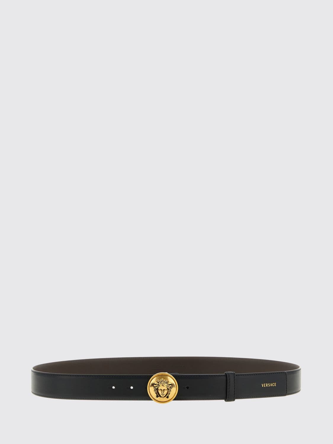 Versace Adjustable Calf Leather Belt with Medusa Plaque Buckle