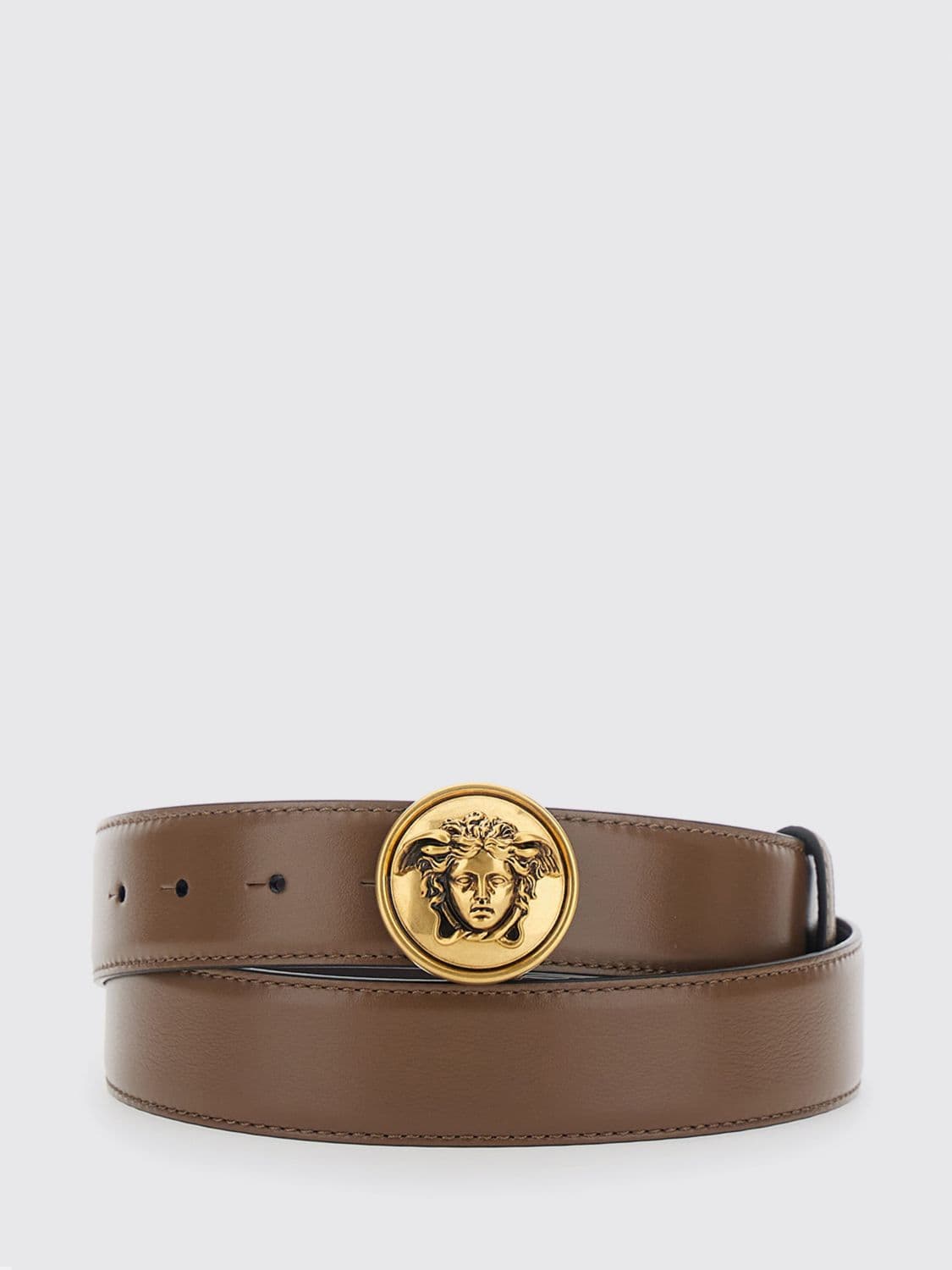 Versace Adjustable Calf Leather Belt with Medusa Plaque Buckle