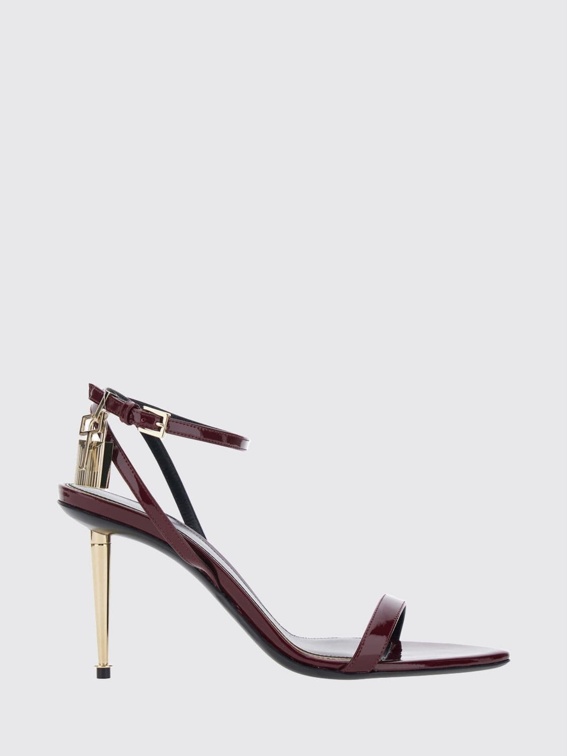 Tom Ford Padlock Patent Leather Sandals with a Stiletto Heel and Ankle Strap