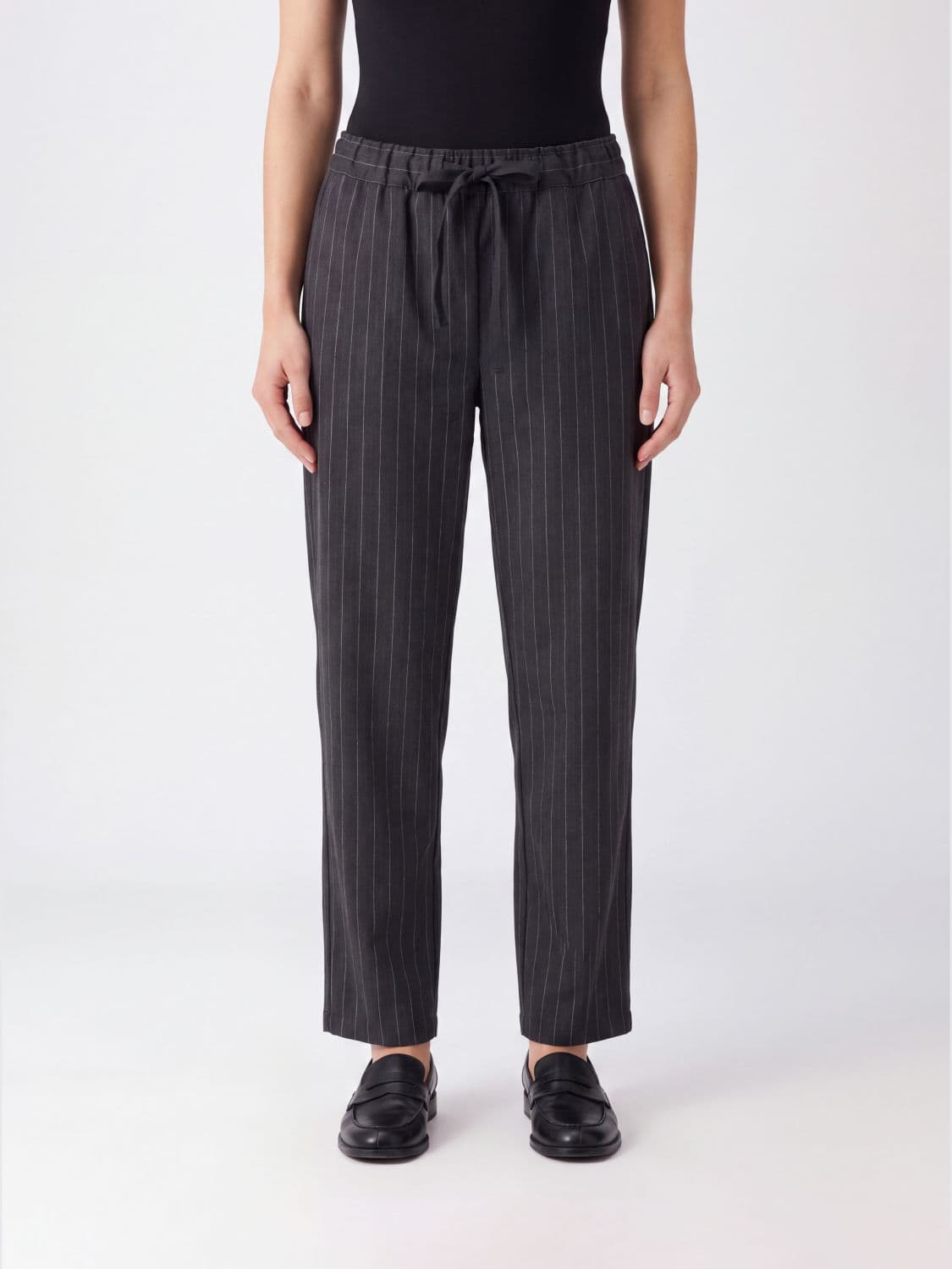 Semicouture Pinstriped Straight-Leg Wool-Blend Trousers with Drawstring