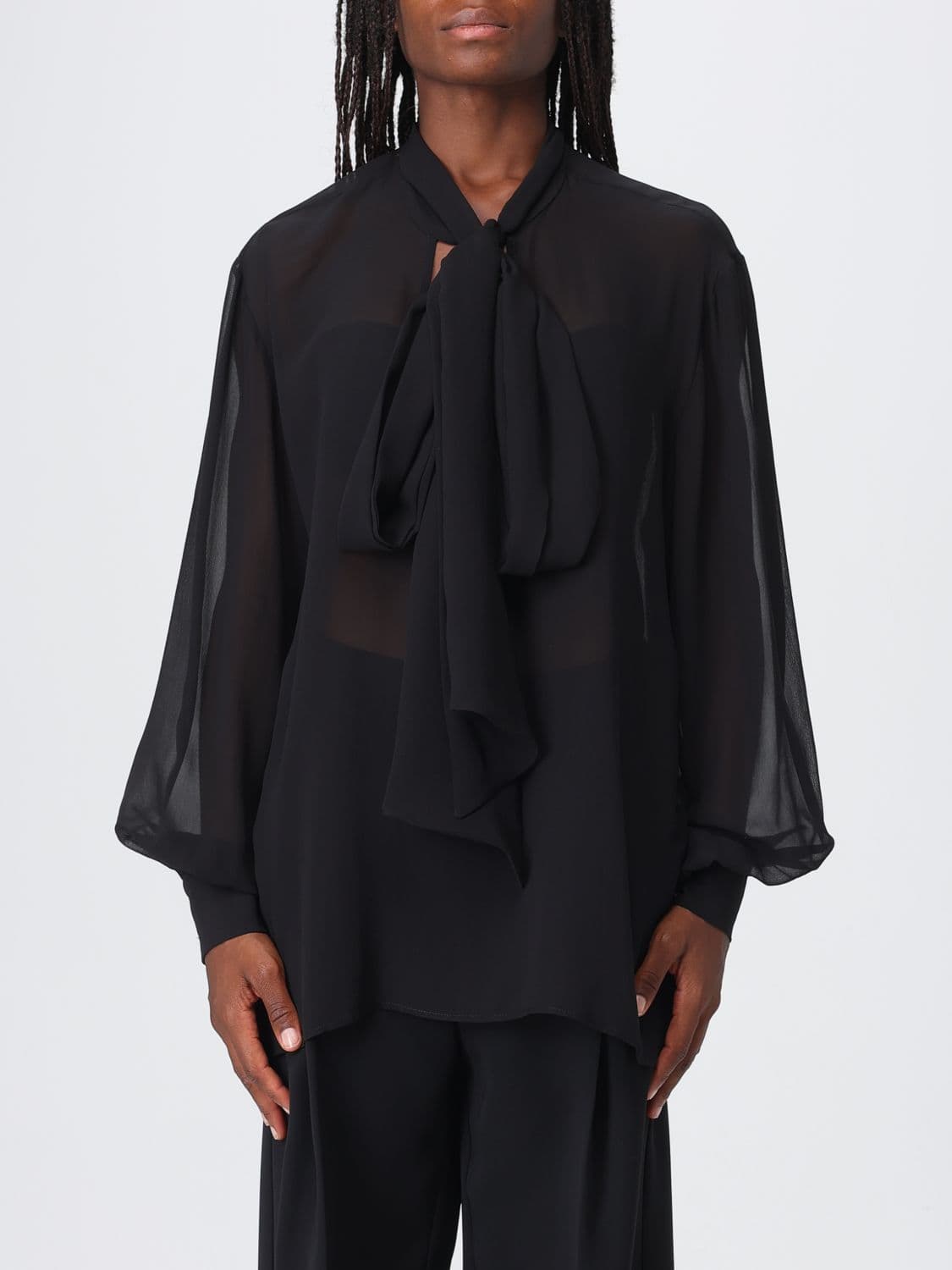 Collini Milano 1937 Chiffon Blouse with Scarf Collar and Balloon Sleeves