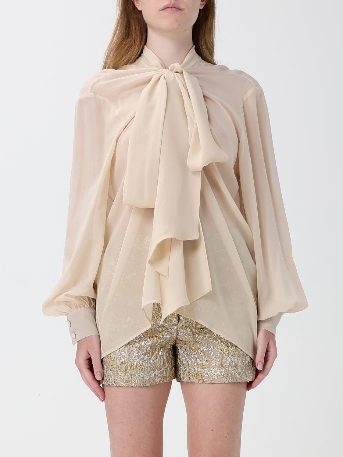 Collini Milano 1937 Chiffon Blouse with Scarf Collar and Balloon Sleeves